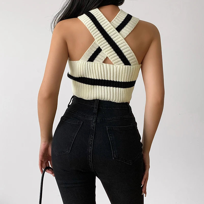 Y2K Striped Knitted Crop Top - Trendy 90s Aesthetic for Summer Outfits & Grunge Style