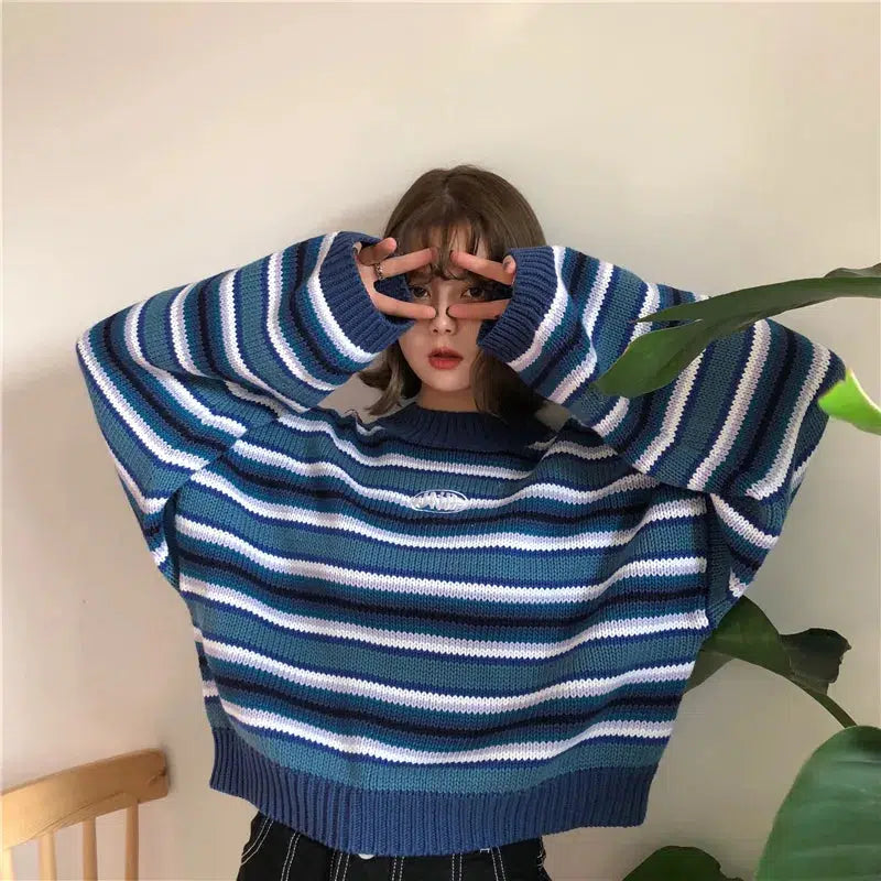 Y2K Striped Knitted Sweater - Cozy 90s Fashion for Grunge Aesthetic & Cute Outfits