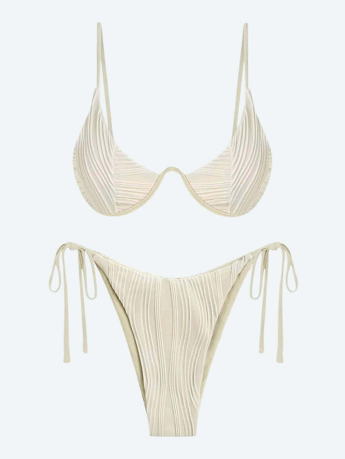 Y2K Striped Wired Cup Bikini Set - Trendy Summer Swimwear for 2000s Fashion Lovers