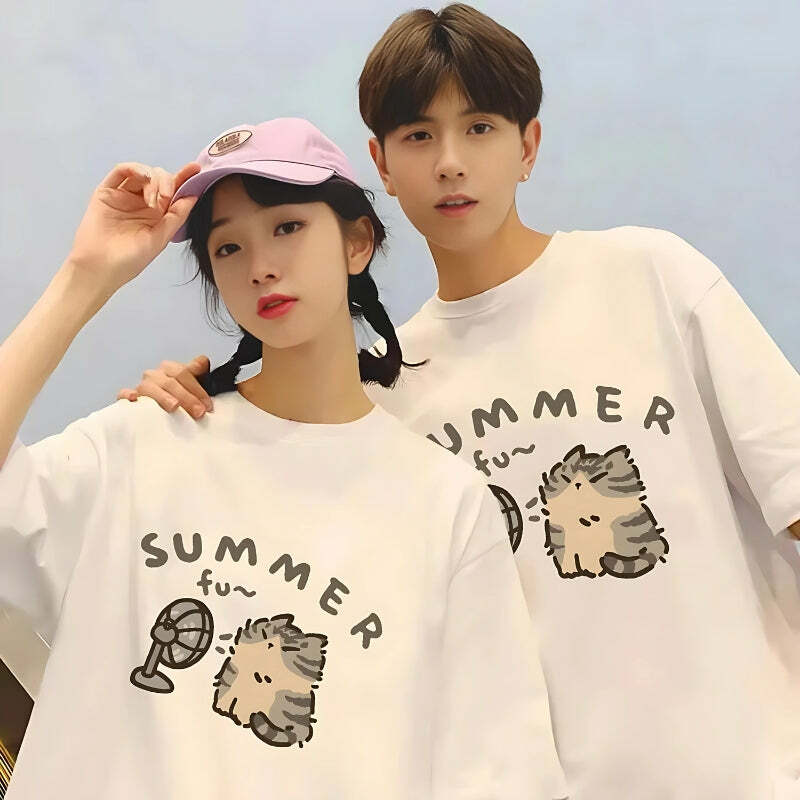 Y2K Summer Cat Tee - Cute Grunge Aesthetic Top for 90s Fashion Lovers & Outfit Ideas