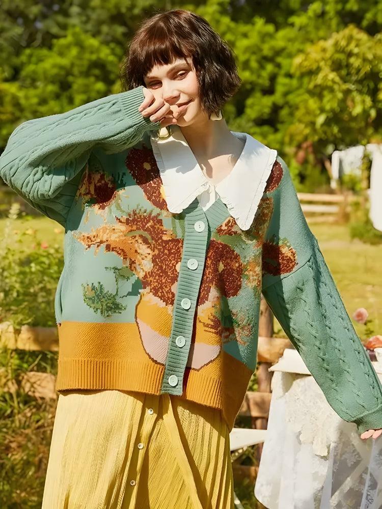 Y2K Sunflowers Cardigan: Vintage-Inspired 90s Grunge Aesthetic for Effortless Summer Style