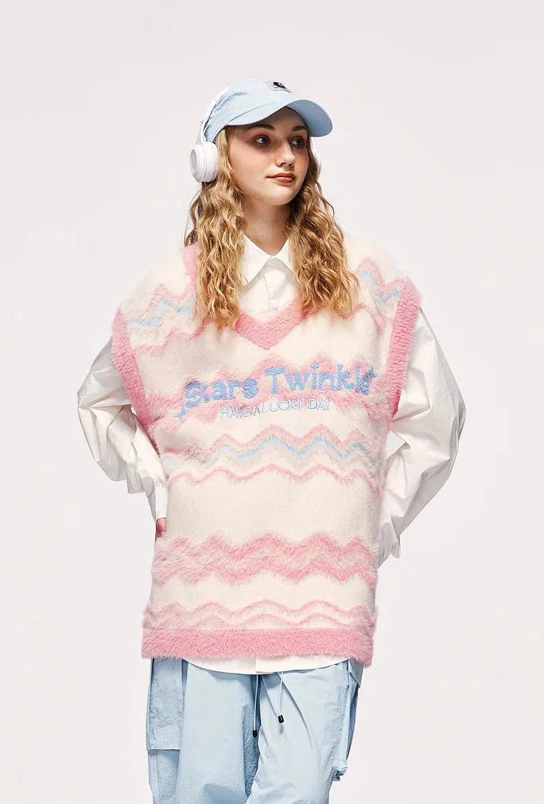 Y2K Twinkle Fluffy Sweater Vest - Cute Layering Piece for 90s Grunge & Coquette Aesthetic