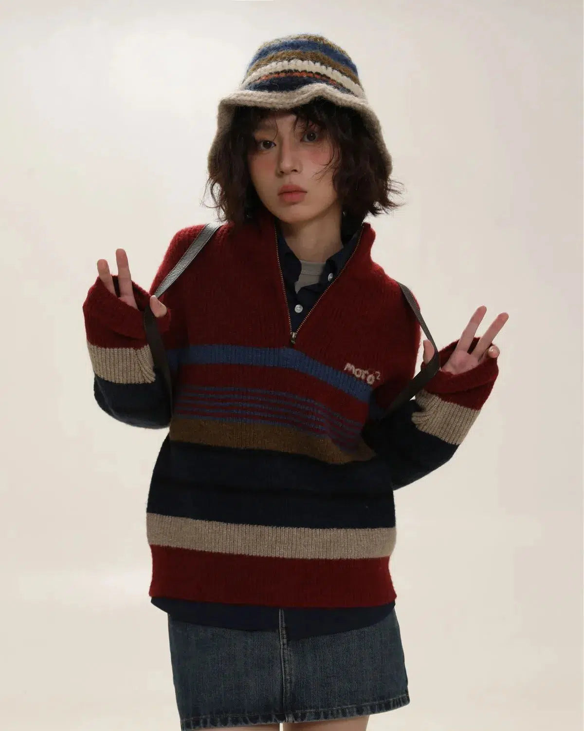 Y2K Vintage Aesthetic Knitted Zip Sweater for Grunge and 90s Fashion Lovers