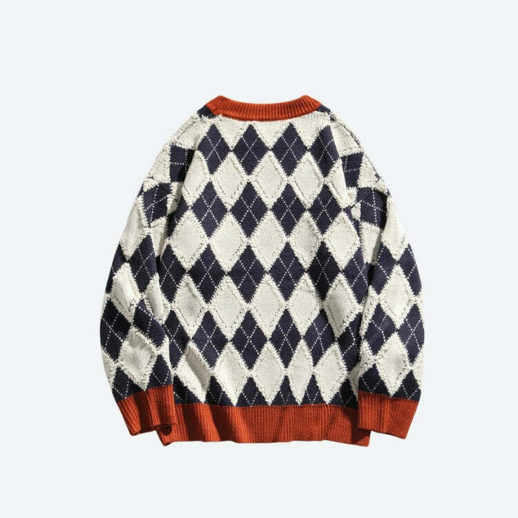 Y2K Vintage Argyle Knitted Sweater - 90s Grunge Aesthetic for Cute Outfits & Fall Fashion