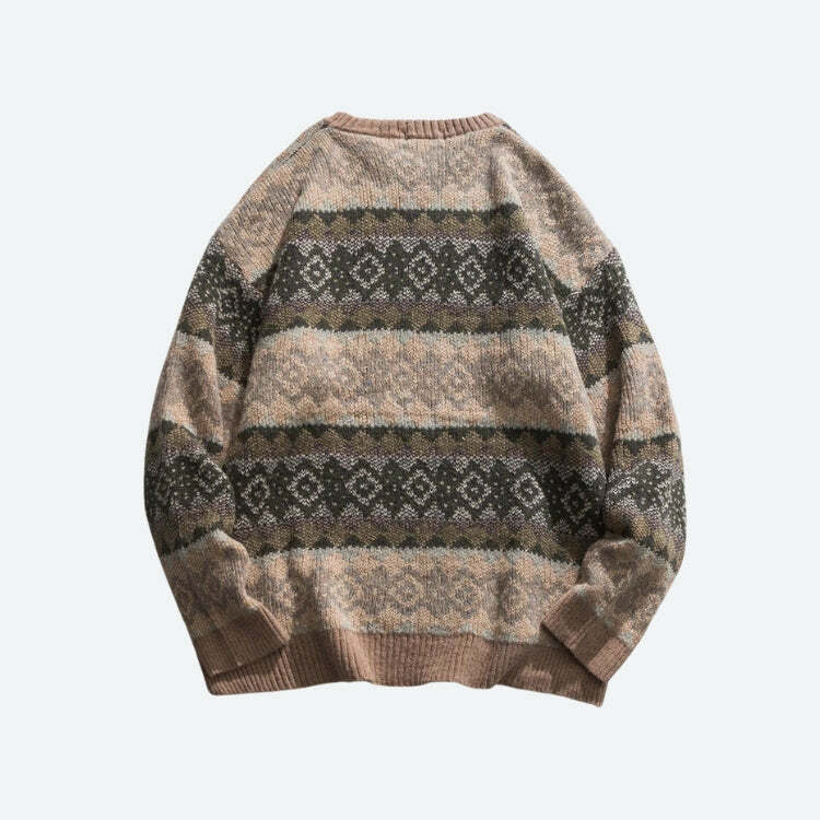 Y2K Vintage Jacquard Knitted Sweater - 90s Grunge Aesthetic, Cozy Fall Outfit Essential