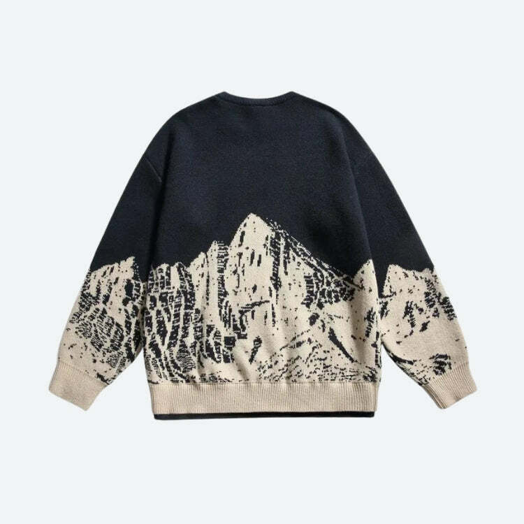 Y2K Vintage Mountain Knitted Sweater - Cozy Grunge Aesthetic for 2000s Fashion Lovers