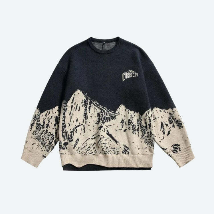 Y2K Vintage Mountain Knitted Sweater - Cozy Grunge Aesthetic for 2000s Fashion Lovers