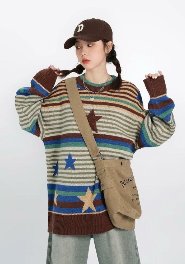 Y2K Vintage Star Knit Sweater - 90s Grunge Aesthetic, Cute Outfit for Summer & Fall