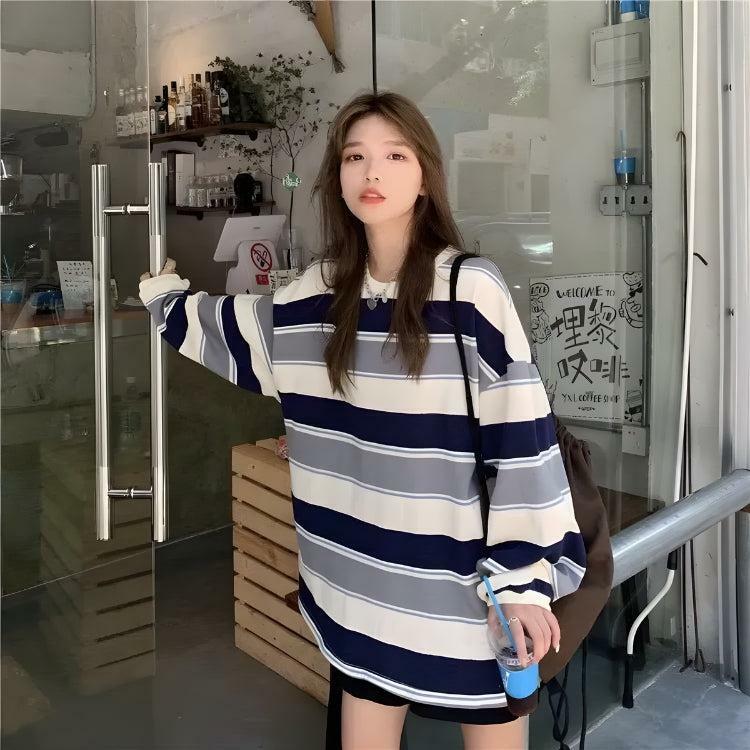 Y2K Vintage Striped Sweatshirt - Retro 90s Grunge Style for Effortless Summer Outfits