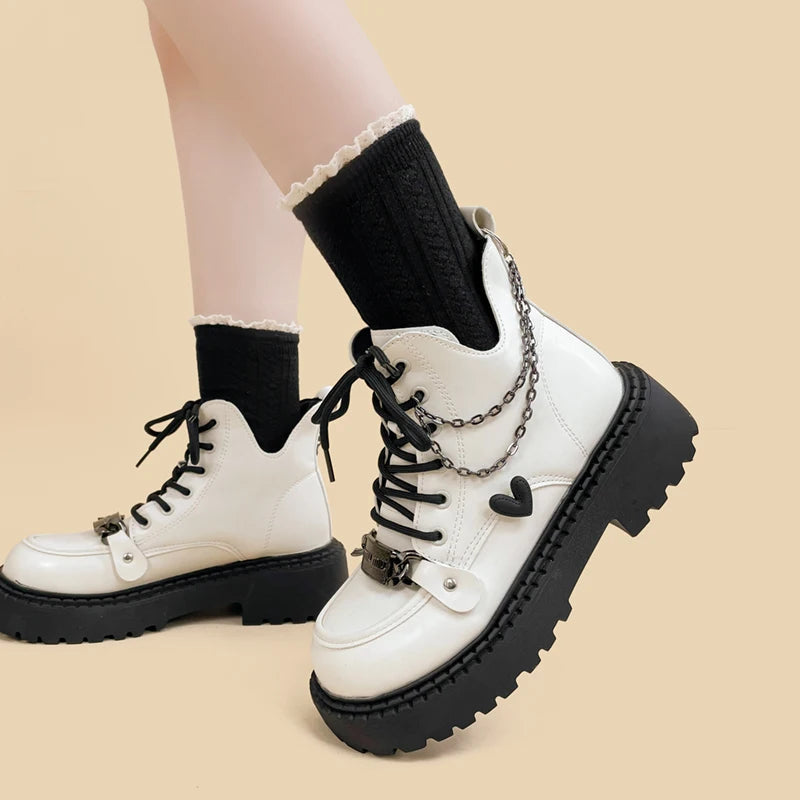 Y2K White Platform Boots for Grunge & 90s Fashion - Perfect for Summer Outfits & Aesthetic Looks