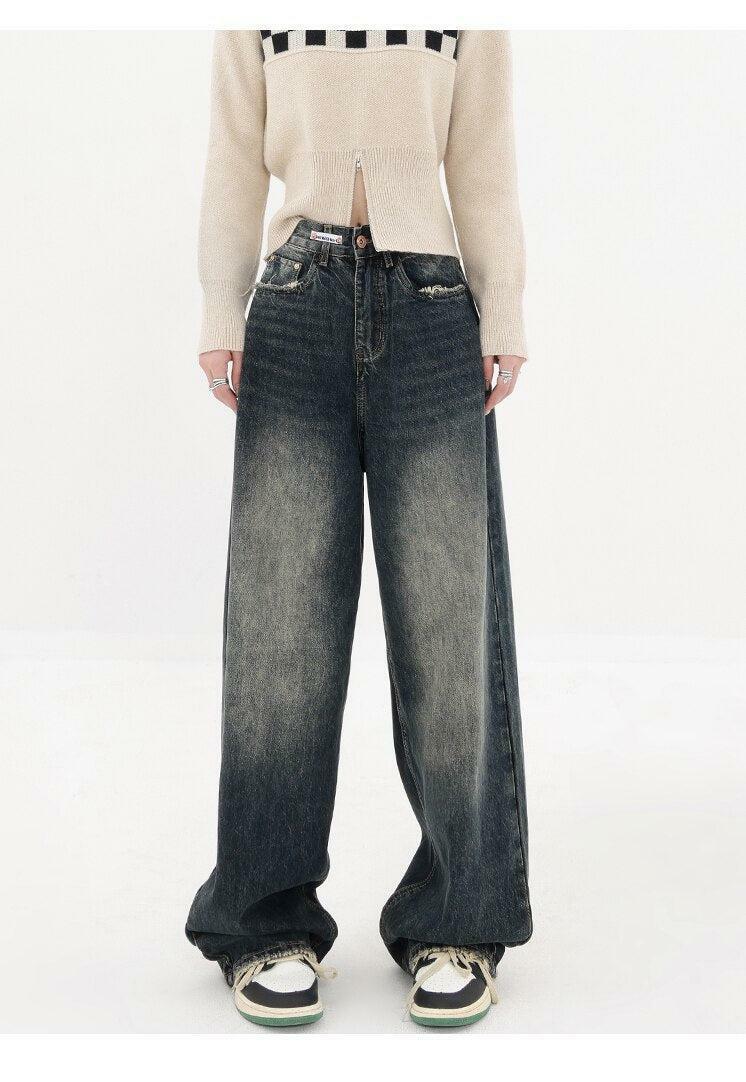 Y2K Wide Leg Dark Jeans - Grunge Aesthetic, 90s Style, Perfect for Summer Outfits & Casual Looks