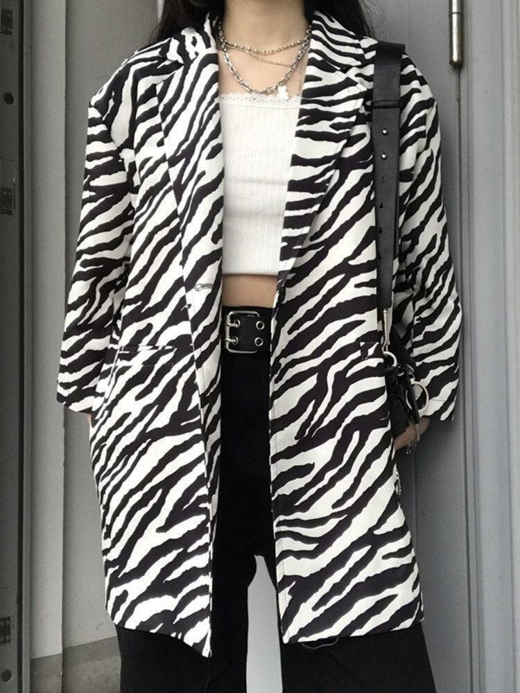 Zebra Print Y2K Blazer - Trendy 90s Fashion Statement for Grunge & Coquette Aesthetic